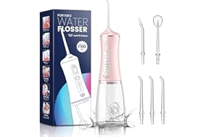 Idropulsore Dentale Ricaricabile USB JTF Idropulsore Dentale Senza Fili Idropulsore Dentale Portatile 300ML, 5 Beccuccio Jet Ugelli, 4 Modalità 8 Pressione, IPX7 Impermeabile, per Casa Viaggio, Rosa