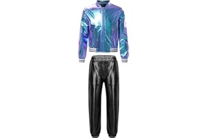Freebily Tuta Sportiva Bambina Completo 2 Pezzi Costume da Ballo Moderno Lucido Giacca Jacket con Zip + Pantaloni Vita Alta Abito da Ballo di Strada Jazz Hip-Hop Streetwear