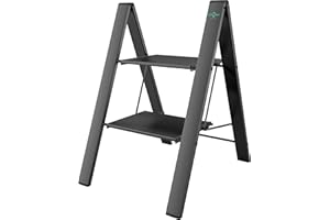 COLOMBO LEONARDO Scaletta in alluminio 2 Gradini – Scala Pieghevole Casa e Cucina, Gradini Extra Large 33x26 cm Antiscivolo, Leggero e Compatto, Design Moderno, Sicuro e Robusto – Made in Italy