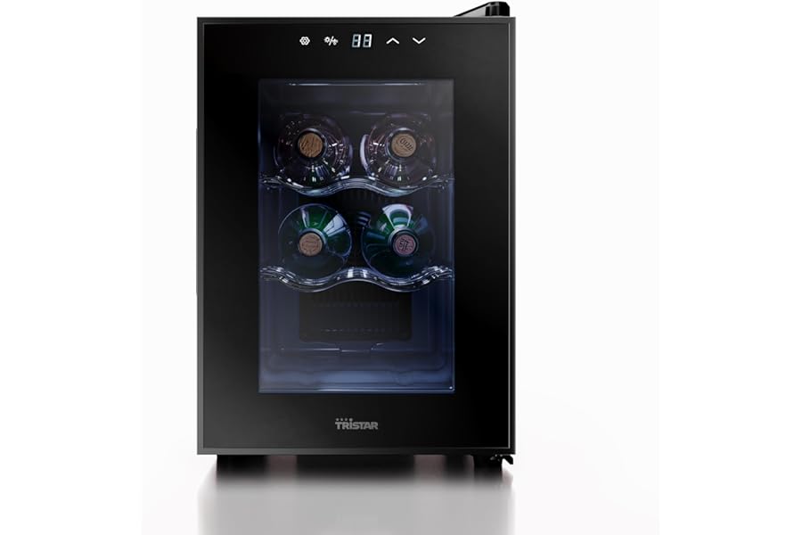 Tristar Grande Saignée Wine Rack - Holds up to 6 Bottles - 17 L - Thermoelectric - Glass Door - Touch LED Display - Interior Light - WR-7506