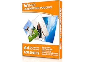 WENGX 120 Sheets A4 Laminating Pouches,Gloss Finish,Rounded Corners, Clear,150 Micron (2 x 75 Micron) Laminator Pouches Glossy Laminate Pouch-Flexible Rigidity for Everyday Use