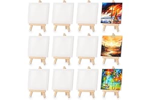 Zikenis 12 Stück Mini-Staffeleien mit Leinwand,Kleine Leinwände mit einstellbare Mini Staffelei,10x10cm Holz Dreieck Tischstaffele,für Display,Fotos,Fotoalben,Poster,Memo und Kinder Malen