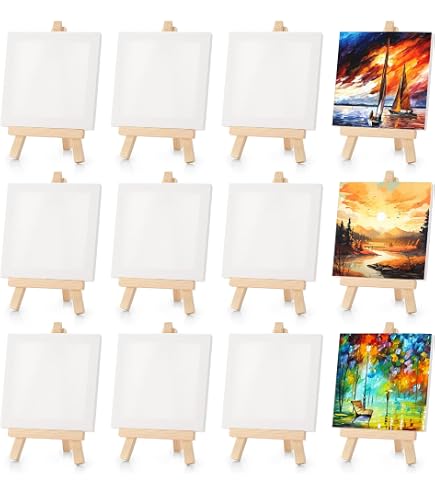 32er Set Mini-Leinwände & Staffeleien – 10x10 Cm, Baumwoll-Leinwand Mit Holzstaffelei, Perfekt Für Acryl, Öl