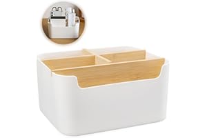 TEKONDA Schreibtisch Organizer Stiftehalter Holz Büro Organizer Tischorganizer Stifte Organizer Zettelbox Holz Schreibtischorganizer für Home Office Kosmetik Küchenutensilien Weiß