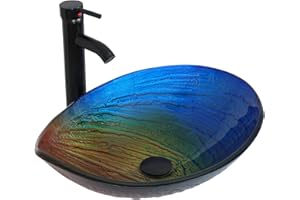 YU YUSING Waschbecken Glas Waschtisch Aufsatzwaschbecken, Waschplätze 55x36.5x13.5cm Waschschale mit Wasserhahn Set für Badezimmer Küche Gäste WC, Modern Mehrfarbig, Muschelform Becken