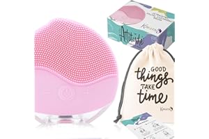 KUSIWAY Cepillo facial limpiador eléctrico, Masajeador ultrasónico recargable de silicona resistente al agua (IPX6). Dispositivo de limpieza skincare, antiage, re afirmante, exfoliación, regalo. Attitude (Ros