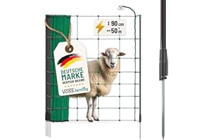 VOSS.farming Malla eléctrica para ovejas, Cabras, Rollo de 50m de Longitud y 90cm de Altura, 14 Postes Sencillos y Kit de reparación