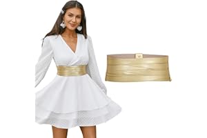 LEACOOLKEY Women Wide Leather Belt for Dress Chunky Elastic Stretchy Belt for Women Thick Obi Cinch Belt