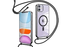 Oelrstfe Magnetische Handykette mit Band für iPhone 11 Hülle - Necklace HandyHülle Transparente zum Umhängen mit justierbarer und Abnehmbarer Kette, Crossbody Magnet Clear Cover - Schwarz