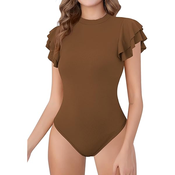 Missufe Elegante body voor dames, met ruches, korte mouwen, V-hals, zomertop, lila, XXL
