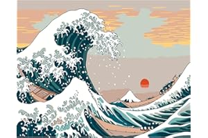 DAERLE Peinture par Numéros pour Adulte Grande vague, Kits de Peinture au Numéro Soleil levant Avec Pinceaux Peinture de Dessin de Pigment Acrylique, Vloisirs Créatifs Adultes Paysage 40x30cm