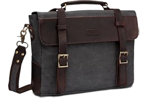 VASCHY Borsa a tracolla vintage per uomo e donna, in tela di pelle, per laptop da 15,6", con cinturino rimovibile