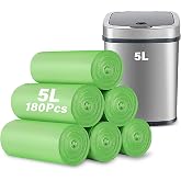 KOMABLEN 180 Garbage Bags 5L, 6 Rolls Waste Bag, Green Leak Proof Trash Bag for Living Room, Kitchen, Bathroom, Office (45 x