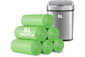 KOMABLEN 180 Bolsas de Basura 5L, 6 Rollos Biodegradable Bolsa Basura, Verde Prueba de Fugas Reciclables Bolsa de Basura Compostable para Sala de Estar, Cocina, Baño, Oficina (35x40cm)