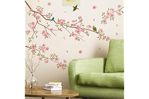 Runtoo Calcomanías de pared con diseño de flor de cerezo, ramas de árbol, calcomanías de pared para dormitorio de niñas, sala de estar, guardería, decoración de pared