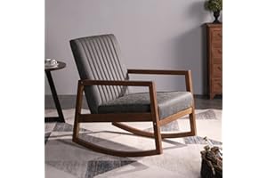 WAHSON OFFICE CHAIRS Wahson PU Leder Schaukelstuhl Mid-Century Sessel mit Massivholzbeinen, Freizeit Relaxstuhl für Wohnzimmer/Schlafzimmer/Balkon (Dunkelgrau)
