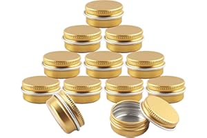 BPZXL 24 Pezzi Rotonda Contenitore in Alluminio da 10ml Oro con Tappo a Vite Vaso Barattolo Cosmetico Contenitori per Balsamo DIY Labbra Cosmetici Candele