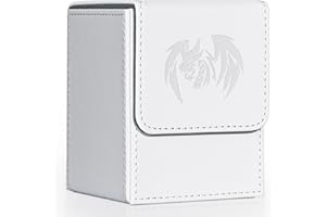 UAONO Card Deck Box for Yugioh MTG Cards, 100+ Deck Case with 2 Dividers Fits TCG CCG, PU Leather Card Storage Box Compatible with Collectible Trading Cards (White, Sky Dragon)
