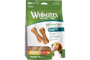 WHIMZEES by Wellness, Os de Riz à Mâcher pour Chien de Grande Taille, Friandises Naturelles pour l'Hygiène Bucco-Dentaire, Taille M/L, Sac de 9 Pièces