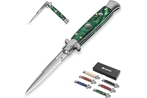 PoktWorld Couteau Pliant,Couteau de Poche Pliant avec Poignée en Bois,Couteau de Chasse en Plein, Couteau de Survie de Plein Air pour la Chasse ou le Camping (Résine Verte)