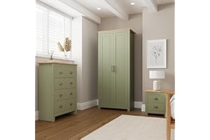 GFW Lancaster 3 Piece Bedroom Set Sage Geen Bedside Cabinet Chest Of Drawers Wardrobe