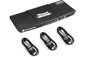 TESmart Commutateur KVM USB-C 3 Entrées 1 Sortie, pour 3 Ordinateurs et 1 Moniteur, 4k@60 Hz, Alimentation de l'ordinateur Portable Connecté au port 1, Type-C KVM
