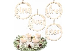 JOYEASE Adventskranz Zahlen 1-4 für Kerzen & Kerzenhalter, Adventskranz Holz Nummern Schriftzug Holzanhänger für Advent Kerzen Deko
