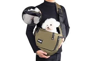 NATUYA Dog Sling Carrier Puppy Carrier Openable Breathable Mesh Hands-Free Small Dog Carry Travel Bag with Adjustable Padded Strap Pocket for Outdoor Hiking (Green Waterproof, 8-15 lbs)