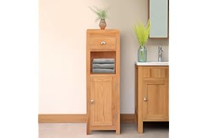 Hallowood Furniture Waverly Oak Bathroom Cabinet, Hallway Storage Unit, Small Oak Cupboard with Shelf & Drawer, Solid Wooden Display Cabinets for Organising Essentials
