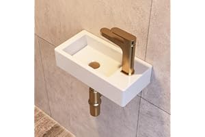 DEER VALLEY Wall Mount Bathroom Sink, DeerValley Small Rectangle Bathroom Basin, Cloakroom Ceramic Wash Basin Without Overflow - 36.5 x 18 x 9cm (White, Right Hand)