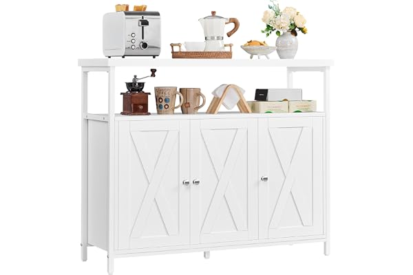 Yaheetech Skänk, köksskåp med 3 dörrar och öppna hyllor, bufféskåp, förvaringsskåp, justerbar hylla 100 × 35 × 81 cm