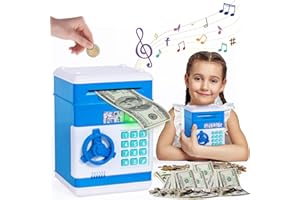 Ltteaoy Ampio Salvadanaio Elettronico per Bambino, Password Salvadanaio Elettrico Mini ATM Piggy Bank Digitale Cassaforte Giocattolo, Regalo di Compleanno per Bambini Bambina 3 ai 10 Anni (Blu)