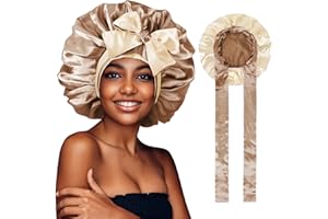 WEIPAO Bonnet for Sleeping - Large Double Hair Wrap Sleeping for Sleeping Curly Hair Cap Sided Reversible with Tie Band Coffee