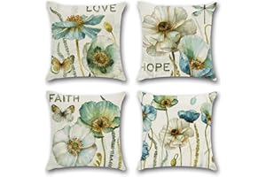 Hongtellor Juego de 4 Funda Cojin 45x45 Cojines Sofa Fundas de Cojines Decorativos Cojines de Lino para Sofa para Sala de Estar Jardín Coche Fundas para Cojines(Loto-Amarillo-16)