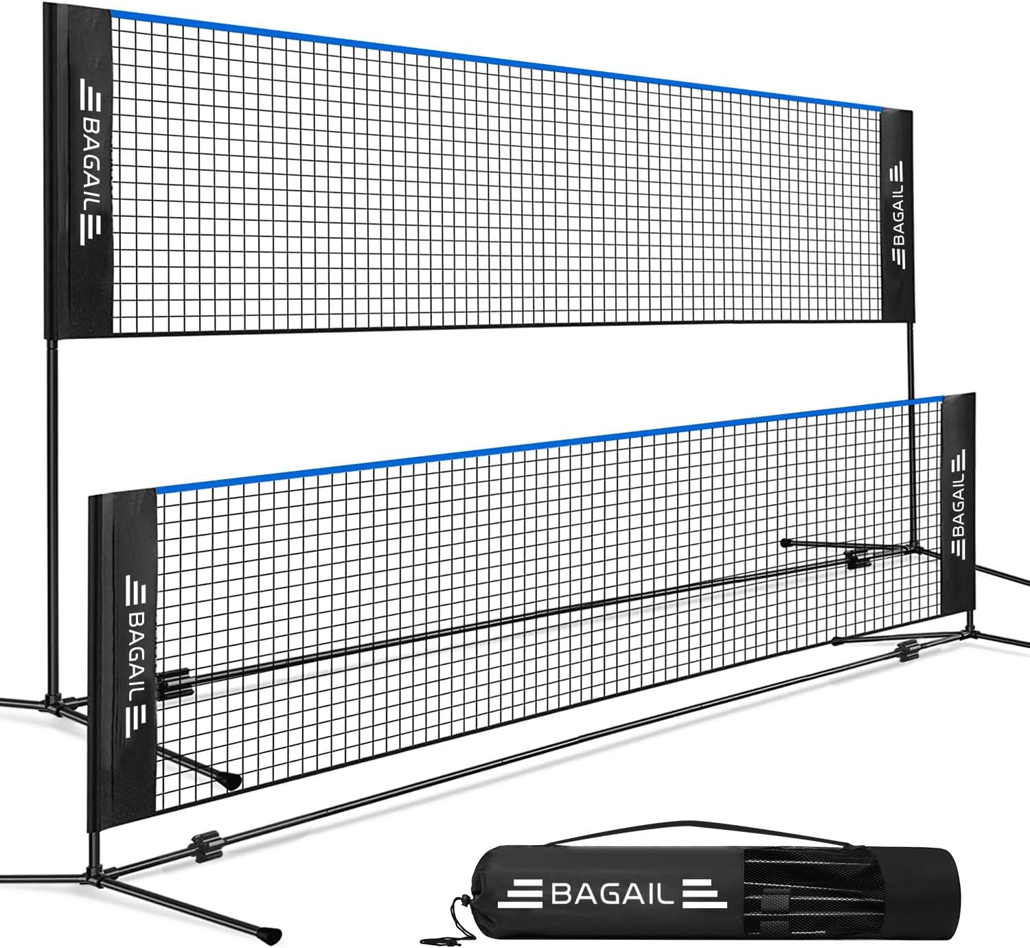 BAGAIL Red de Bádminton Plegable Hecha de Nailon con Soporte de Altura Regulable y Bolsa de Transporte, Fácil de Montar y Desmontar, Jugar al Tenis, Bádminton o Voleibol