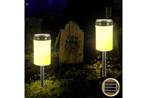 BAIFULAI 2er Pack Solar Grablicht, 7cm x 12 cm, Wasserdichtes Outdoor Friedhofskerze Solarbetrieben mit Lichtsensor, lange lebensdauer mit Dauerlicht, Stabilisierungsbügel mit Erdspieß (weiß)