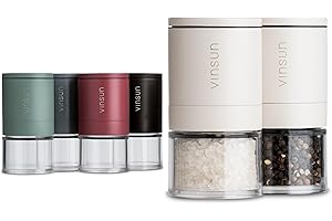 Vinsun Zestaw młynków do soli i pieprzu, kremowy, biały, 2 x mały młynek do wielokrotnego napełniania, ø51 x 100 mm, regulowany młynek ceramiczny, stal nierdzewna, młynki do przypraw