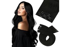 Moresoo Extension Clip Cheveux Naturel Noir Extension de Cheveux Naturel a Clip 14 Pouces Double Trame Clip Extension Cheveux Lisse 5 Pièces/70g #1B