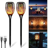 96 Led Solar Fackeln mit USB Aufladen, 2 Stück Gartenfackel, Led Fackeln mit Flamme Solar, Solarleuchten für AußEn…