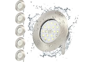 ‎WONDLUMI Wondlumi LED Einbaustrahler Set IP44 Badezimmer LED Spots 230V 5W Kaltweiss Rund Nickel Deckenspots 30mm Flach 500lm, Nicht Dimmbar, 6er Pack