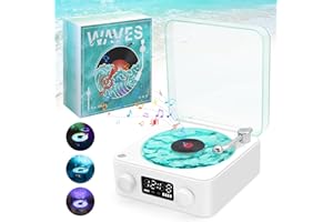 HUMILUFT The Waves Vinyl Record Player with RGB Light, 2025 New Home Audio Record Players, 3 Mode Stereo Sound Sleep Aid with 4 Sounds of Nature, Portable Waves Vinyl Speaker with BT, TF, AUX (White)