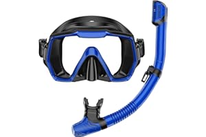 HONLANOR Snorkel Set Adults Snorkeling Gear Anti-Leak and Anti-Fog Tempered Glass Lens Panoramic View Swim Mask Dry Top Snorkel Kit for Snorkeling Scuba Diving Swimming Travel with Carry Bag