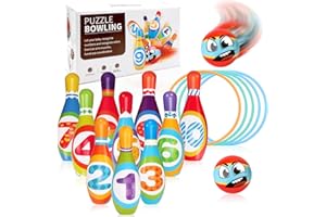 PLINRAX Toddler Toys for 3-6 Year Old Boy Girl, Bowling Set Kids whit 10 Bowling Pins, 2 Balls and 5 Rings, Gifts for Boys Girls Birthday Christmas, for Kids Party Games Indoor Outdoor Activities