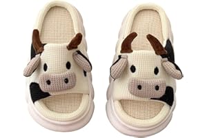 Hoomall Pantoufles de Vache Lin Adulte Automne Hiver Femme Homme Confortable Respirant Antidérapante Léger Cow Slippers Chaussons de Vache Open Toe Slides Maison