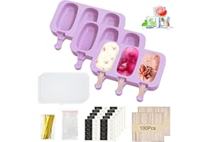 OBCARN 3 Moldes de Helado de Silicona, Moldes Helados Magnum Grandes con Tapas, Moldes Paletas Reutilizables Moradas con 100 Palitos de Helado 100 Bolsas 100 Alambres para Envolver y 100 Pegatinas