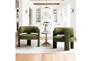 ‎COLAMY COLAMY Modern Velvet Ohrensessel 2er Set, Gepolsterter Sessel Wohnzimmer, Bequemer Runder loungesessel mit 3 Beinen für Wohnzimmer, Schlafzimmer, Leseecke, Grün