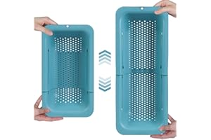 BLUE GINKGO Over The Sink Colander Strainer Basket - Wash Vegetables and Fruits, Drain Cooked Pasta - Extendable - Kitchen Essentials (7.9 W x 14.5-19.5 L x 2.75 H) - Teal