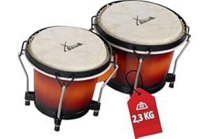 XDrum PERC Bongos Club Bordeaux - 2 Tamburi da 6" e 7" - Bonghi con pelli naturali accordabili e chiave di accordatura - Tamburi in legno Vintage Sunburst
