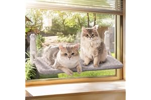 MEWOOFUN Hamaca Plegable para Ventana para Gatos, Cama Plegable para Ventana con Alfombrilla Reversible, Hamaca Estable para Gatos Que soporta hasta 18 kg (Gris, L)