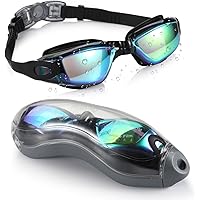 aegend Swimming Goggles, Mirrored Swim Goggles No Leaking Anti Fog UV Protection Triathlon Swim Goggles with Free Protection Case for Adult Men Women Youth Kids Child，Blue & Black